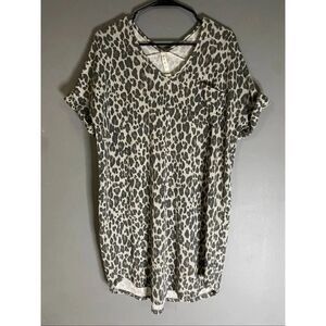 MTS Boutique Leopard Print Short Sleeve Tunic Top Size Large NWT
